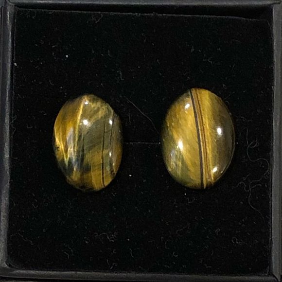 Tigers Eye Oval Cabochon Earrings With Sterling Silver Posts - Picture 3 of 12